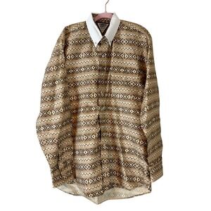 Cowboys Turtle Western Aztec Print Long Sleeve Button Up Shirt Men's  XL Western
